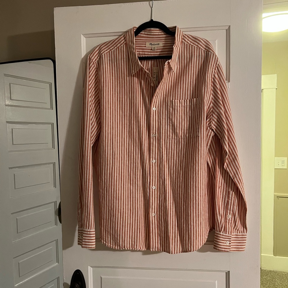 Madewell Men's Coral Striped Button Down Shirt
